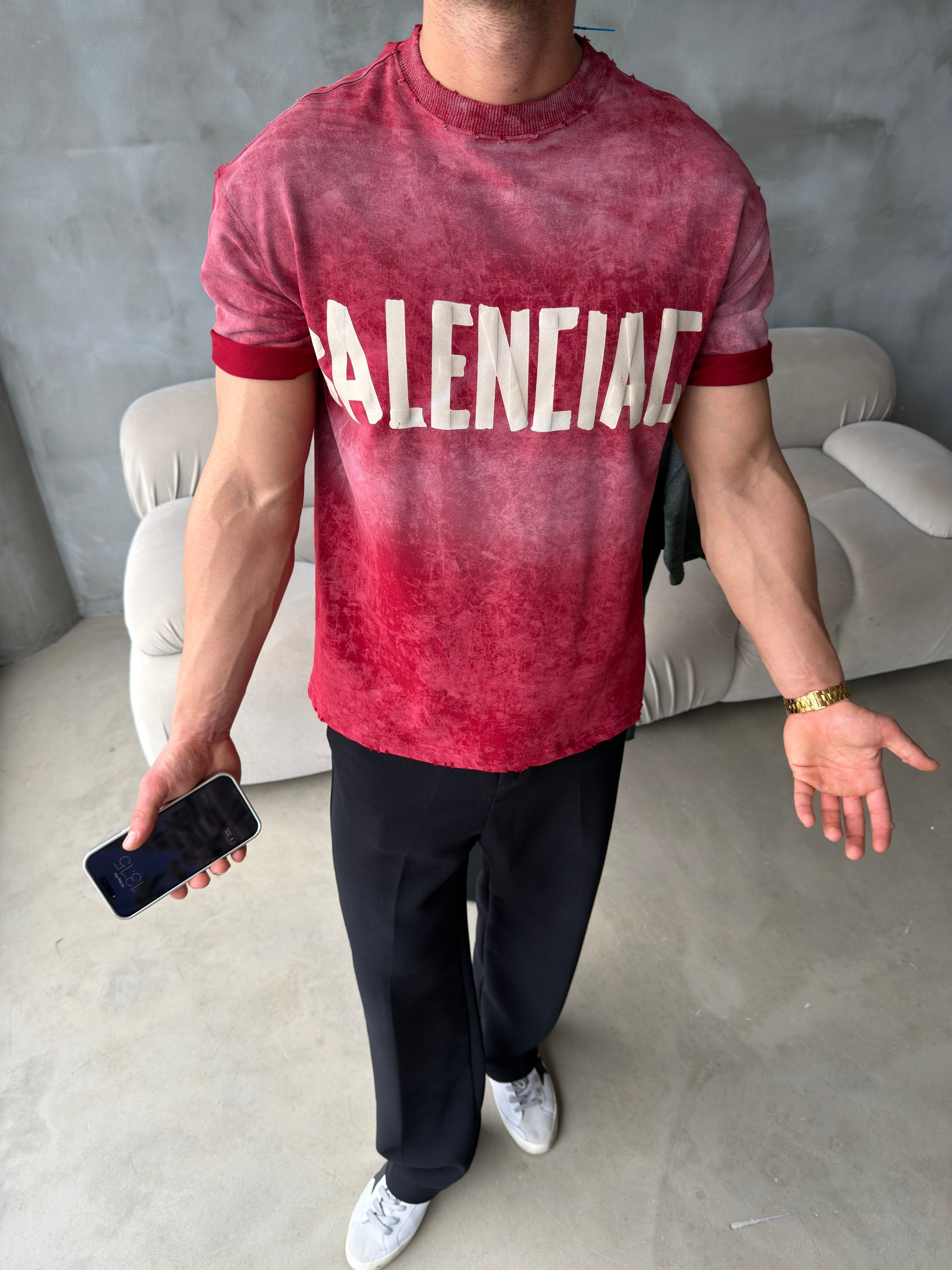 Balenciaga Kırmızı Eskitme Tshirt (premium)