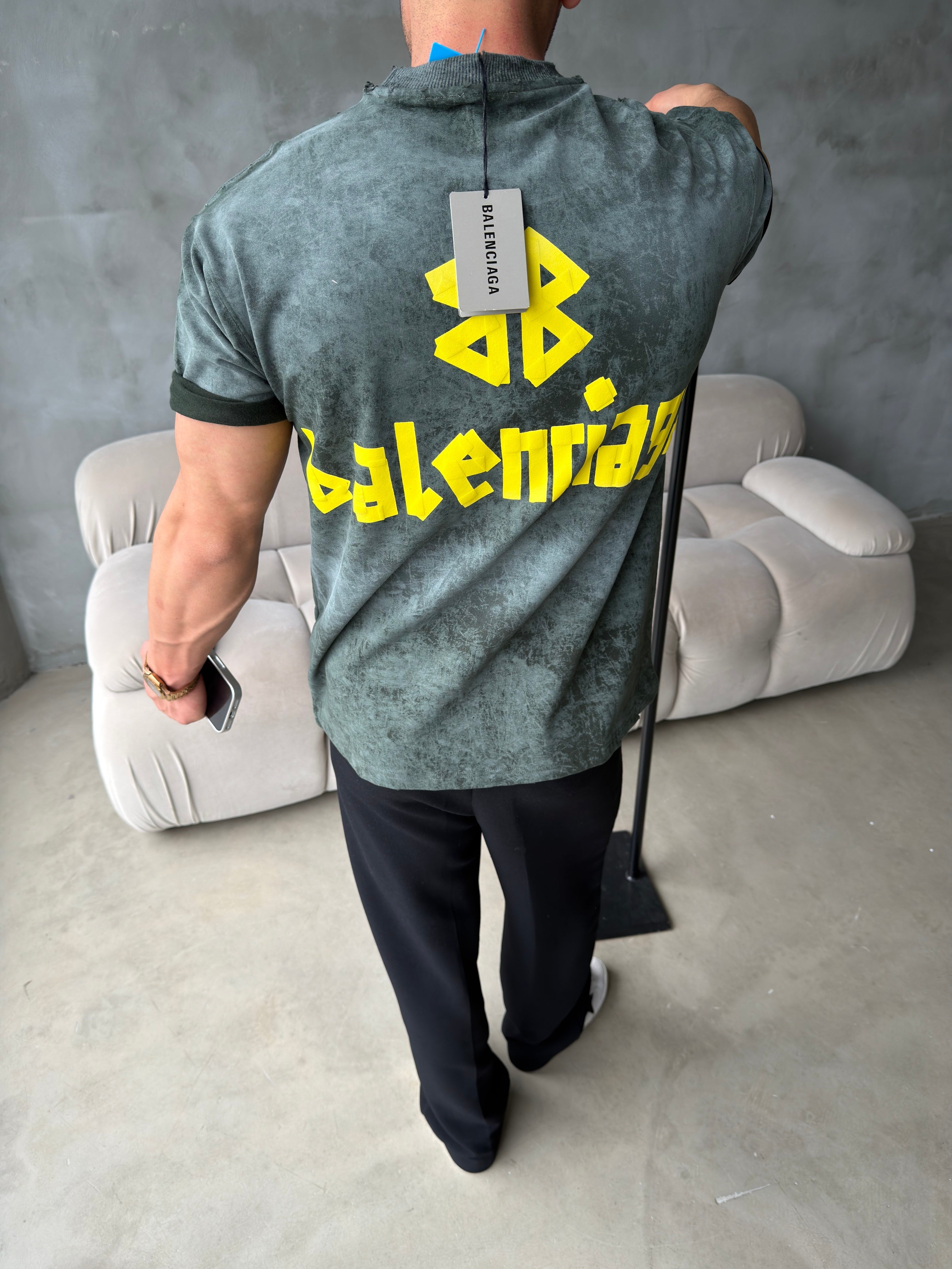 Balenciaga Haki Eskitme Tshirt (premium)