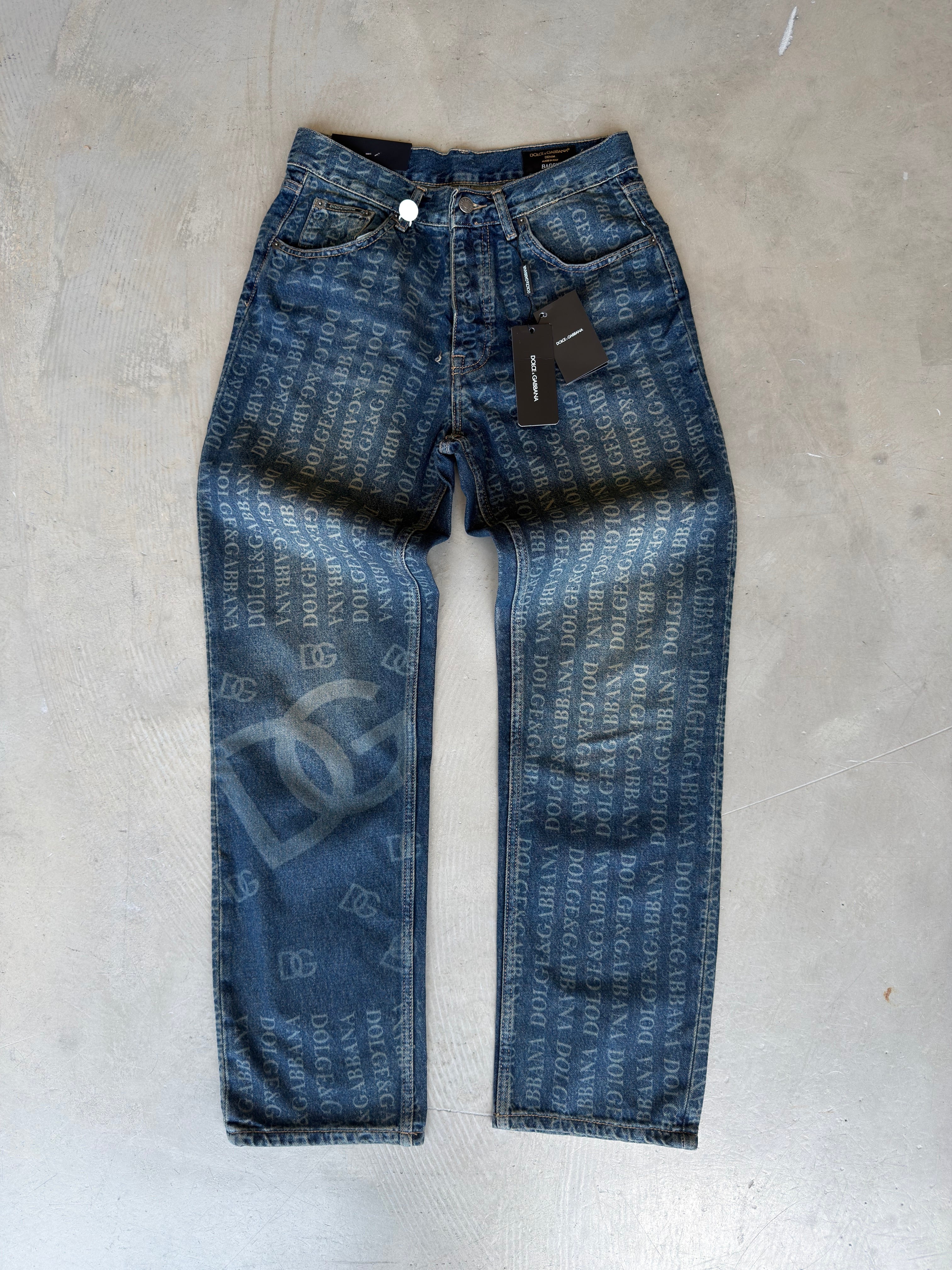 Dolce Gabbana Vintage Yıkamalı Desenli Kot Pantolon