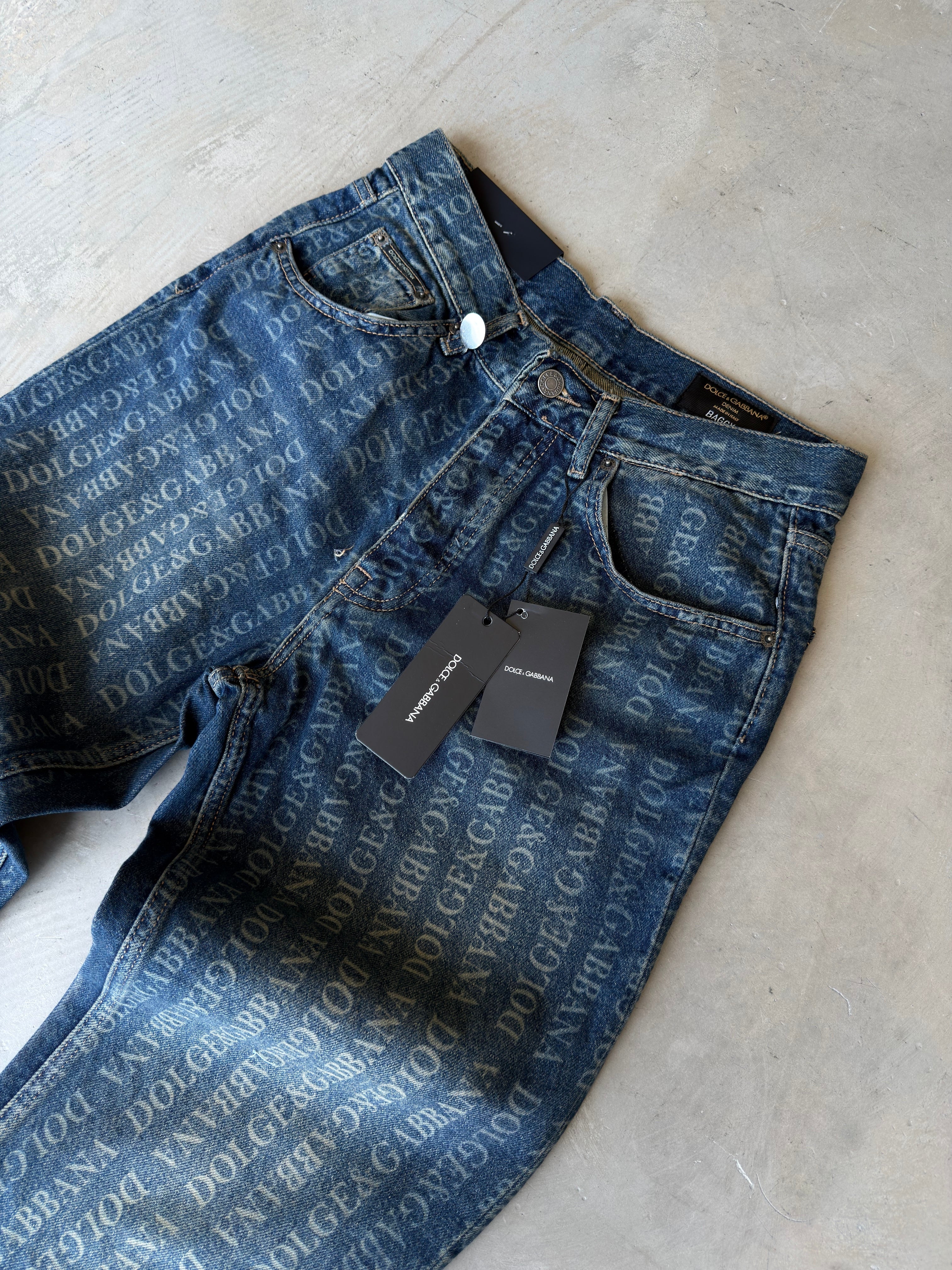 Dolce Gabbana Vintage Yıkamalı Desenli Kot Pantolon