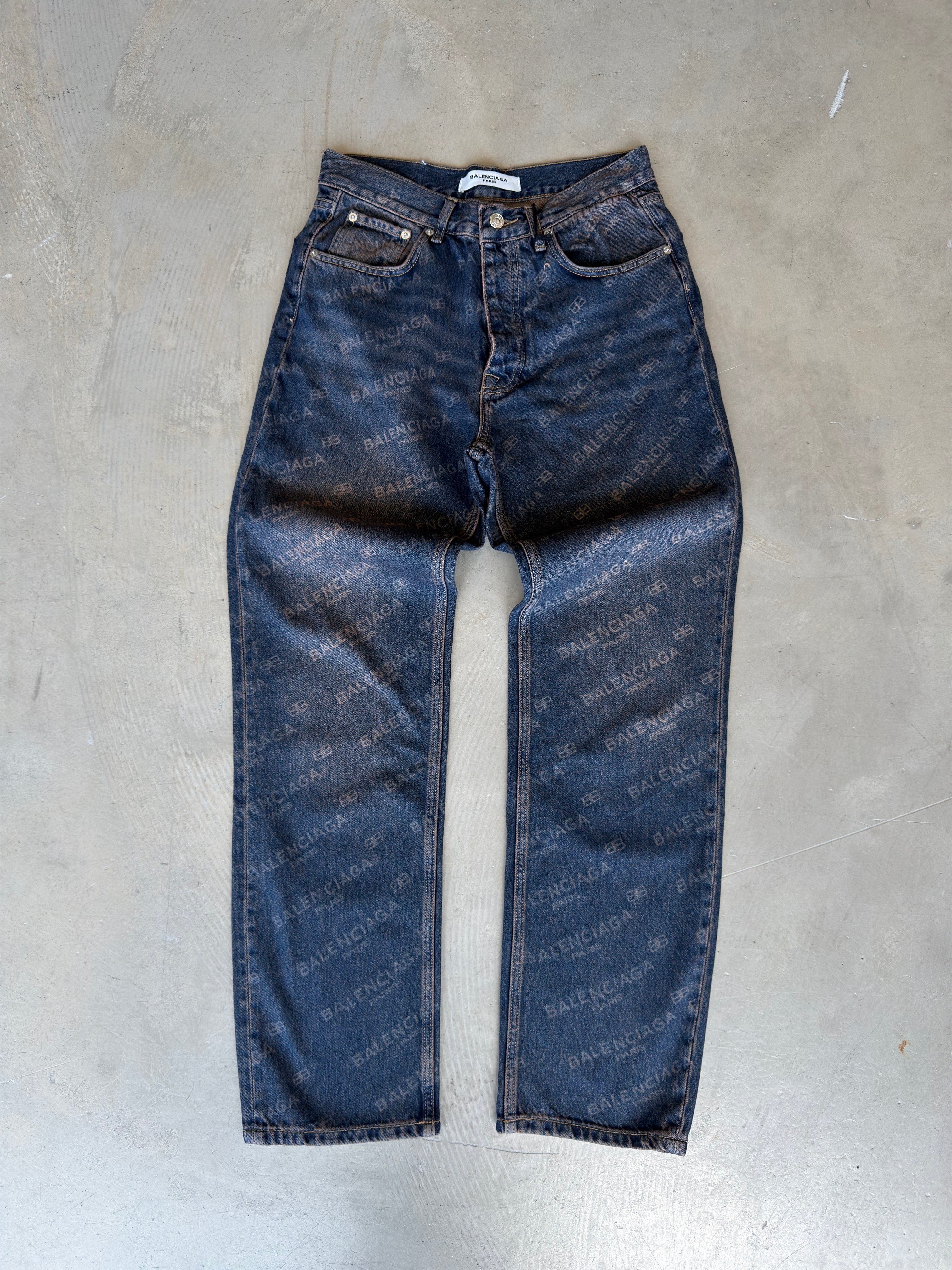 Balenciaga Vintage Yıkamalı Desenli Kot Pantolon
