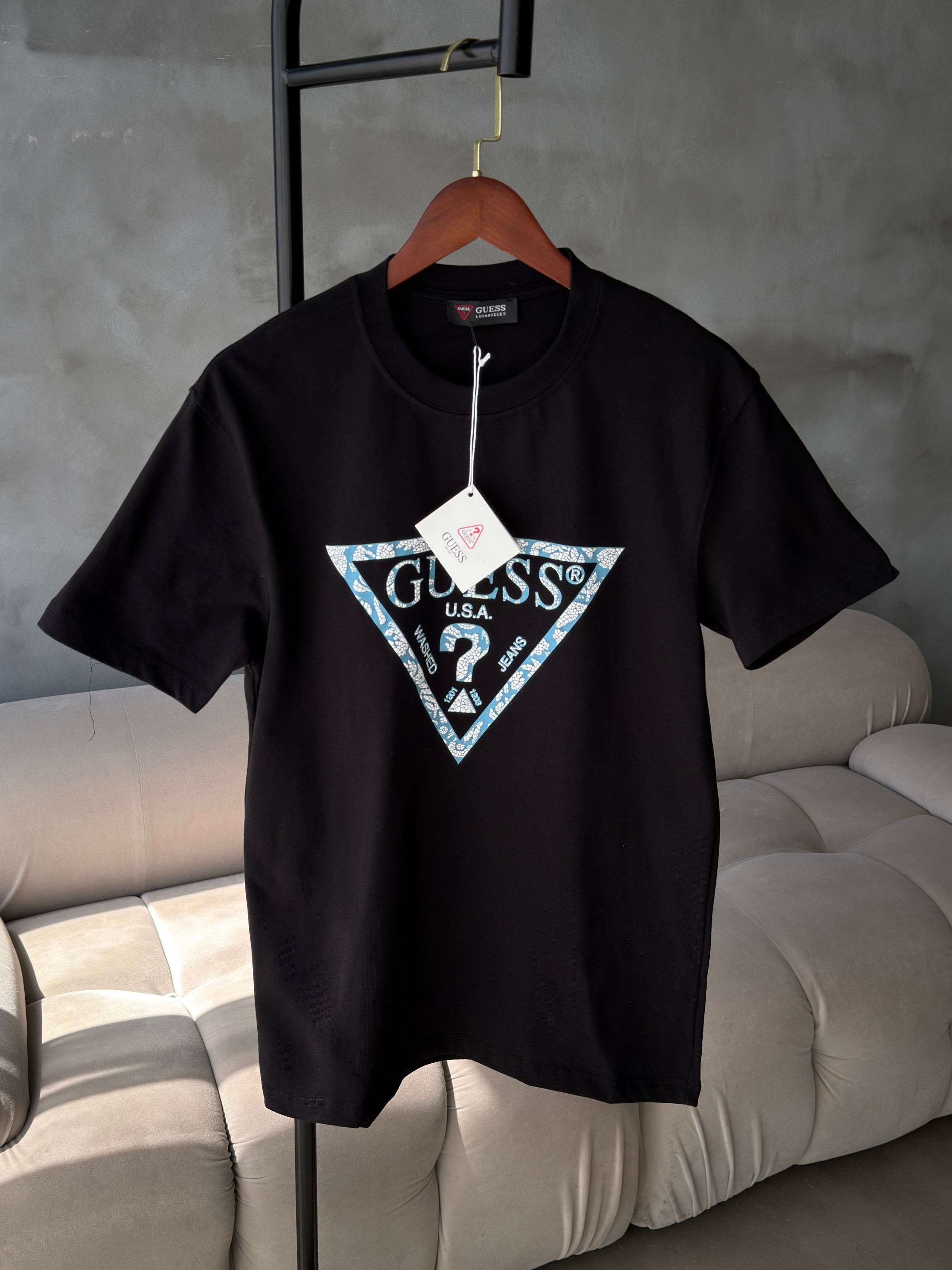 Gues Siyah Mavi Logo Tshirt (premium)