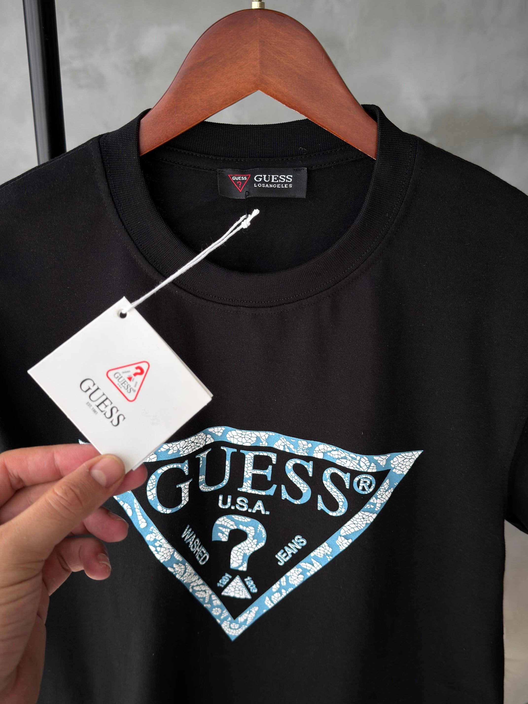Gues Siyah Mavi Logo Tshirt (premium)